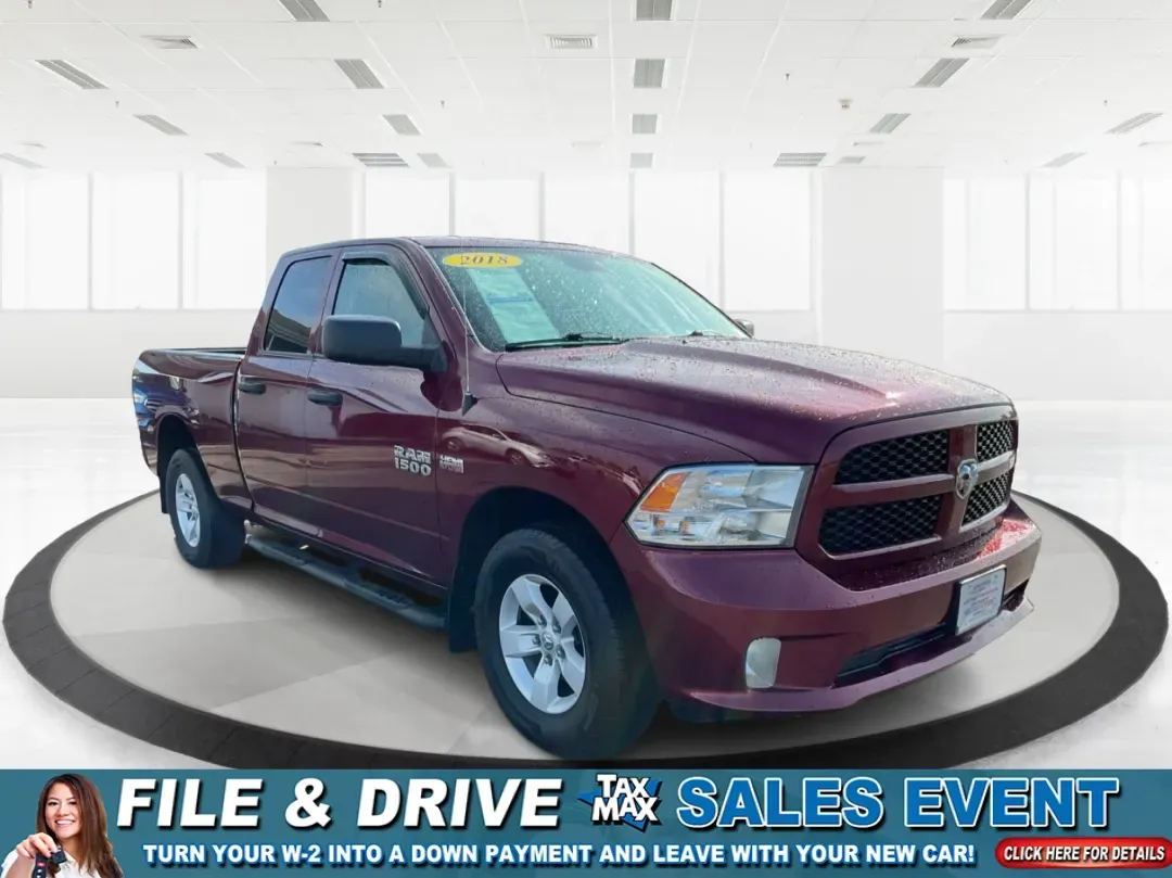2018 Ram 1500 Express Quad Cab 4x4 6'4 Box (1C6RR7FT8JS) with an Other engine, located at 1184 Kauffman Ave, Fairborn, OH, 45324, (937) 908-9800, 39.807072, -84.030914 - Are you ready to elevate your adventures and tackle any terrain with confidence? The 2018 Ram 1500 Express Quad Cab 4x4 is the ultimate truck for weekend warriors and daily commuters alike, offering the perfect blend of power, versatility, and style. With a striking Delmonico Red Pearlcoat exterior - Photo#0