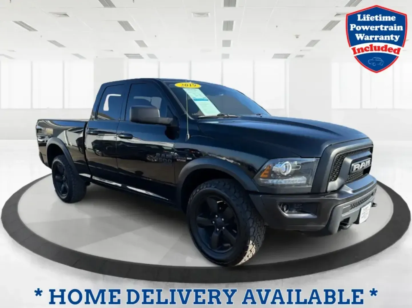 2019 Ram 1500 Warlock Quad Cab 4x4 6'4 Box (1C6RR7GT7KS) with an 5.7L V8 OHV 16V engine, 8A transmission, located at 1951 S Dayton Lakeview Rd., New Carlisle, OH, 45344, (937) 908-9800, 39.890999, -84.050255 - If your weekends revolve around hauling gear to Buck Creek State Park, towing a trailer to a jobsite, or packing up the family for a road trip out I70, this 2019 Ram 1500 Warlock Quad Cab 4x4 is the kind of truck that fits real life in New Carlisle. With its bold Brilliant Black Crystal Pearlcoat fi- Photo#0