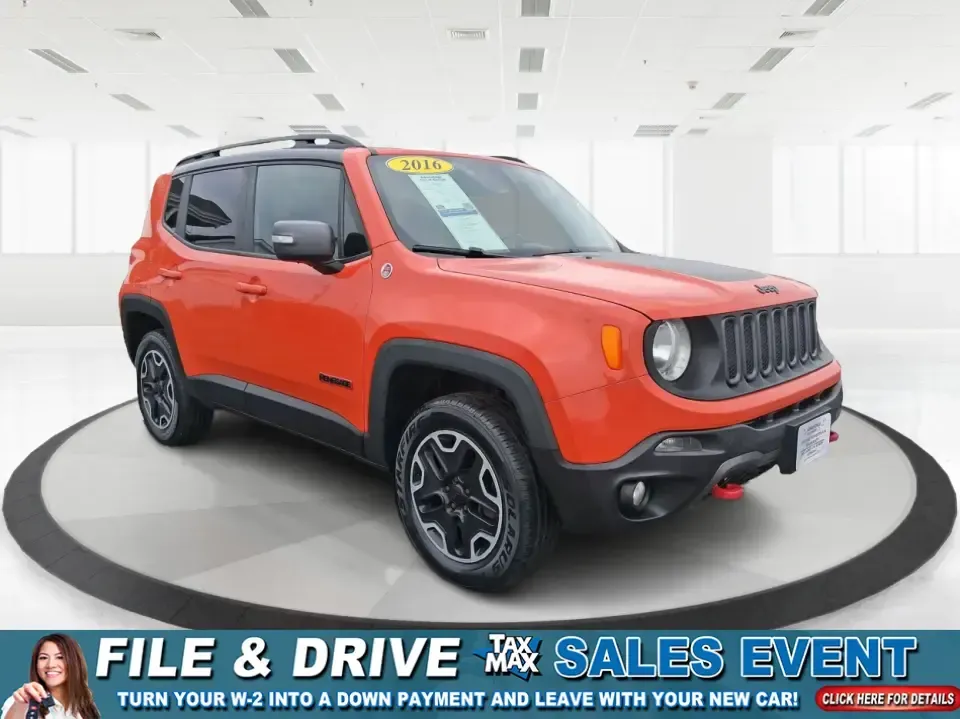 2016 Jeep Renegade Trailhawk (ZACCJBCT5GP) with an Tigershark MultiAir 2.4L I-4 variable valve contro engine, 9A transmission, located at 4508 South Dixie Dr, Moraine, OH, 45439, (937) 908-9800, 39.689976, -84.218452 - Weekend escapes, snowy commutes, and everyday errands feel easier when your crossover is ready for whatever Ohio throws your way. This **2016 Jeep Renegade Trailhawk** in eye-catching **Omaha Orange** is built for drivers who want real capability in a city-friendly size-perfect for exploring MetroPa - Photo#0