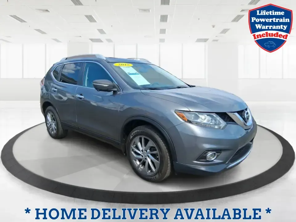 2015 Nissan Rogue SL (5N1AT2MVXFC) with an 2.5L I-4 DOHC engine, Continuously Variable Transmission transmission, located at 1230 East Main St, Xenia, OH, 45385, (937) 908-9800, 39.688026, -83.910172 - Picture your next Ohio weekend: loading up the kids and the cooler, merging onto US35 for a quick run to Wright-Patterson Air Force Base, or taking a scenic drive through John Bryan State Park-without stressing over winter weather, space, or comfort. This 2015 Nissan Rogue SL in Gun Metallic is the - Photo#0