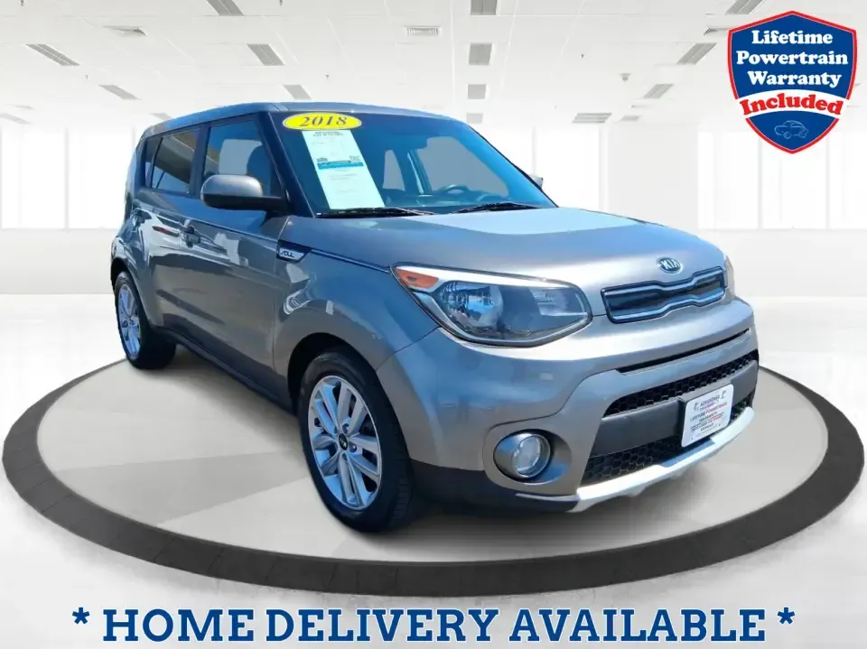 2018 Kia Soul + (KNDJP3A58J7) with an 2L I-4 gasoline direct injection engine, 6A transmission, located at 401 Woodman Dr, Riverside, OH, 45431, (937) 908-9800, 39.760899, -84.123421 - Pack more into every day-commute-ready comfort for I675 and Route 35, easy parking for quick stops near The Greene, and flexible cargo space for weekend runs to Eastwood MetroPark-this 2018 Kia Soul + is built for Riverside life. With its distinctive hatchback shape, Titanium Gray finish, and practi - Photo#0