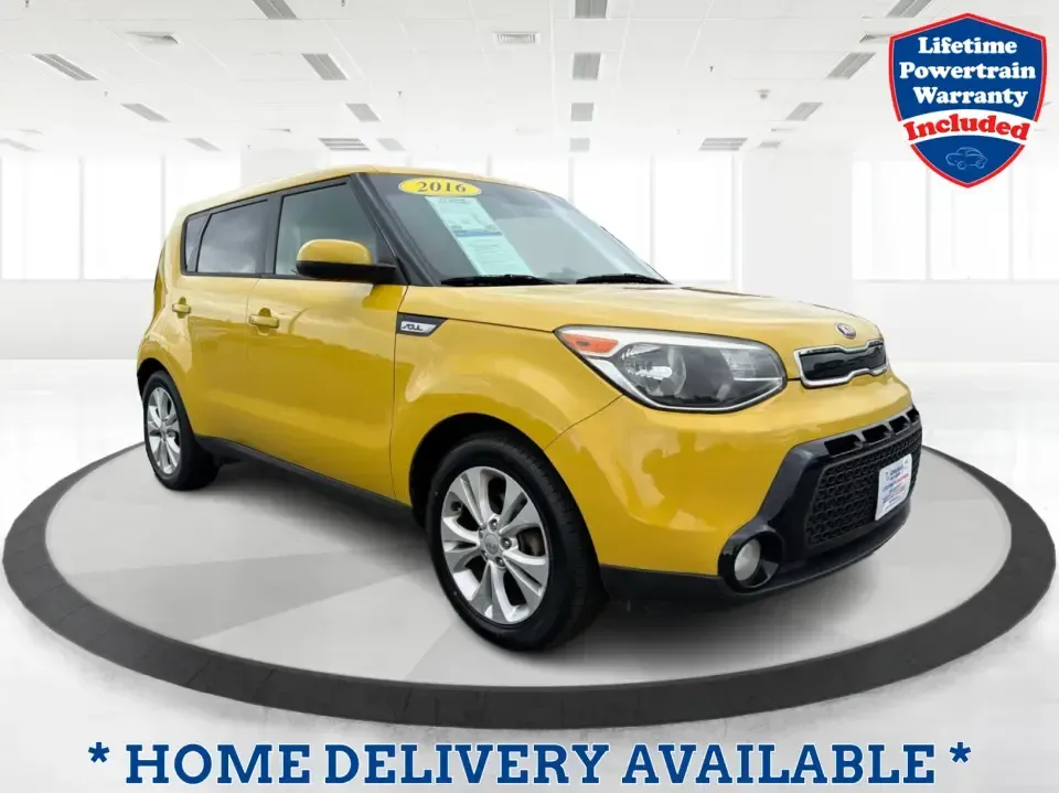2016 Kia Soul + (KNDJP3A5XG7) with an 2L I-4 gasoline direct injection engine, 6A transmission, located at 401 Woodman Dr, Riverside, OH, 45431, (937) 908-9800, 39.760899, -84.123421 - Need a city-friendly ride that makes daily life easier-school drop-offs, a long commute to Wright-Patterson AFB, or quick weekend runs for coffee and groceries-without feeling like you're driving something ordinary? This 2016 Kia Soul + in Solar Yellow brings standout style, hatchback versatility, a - Photo#0
