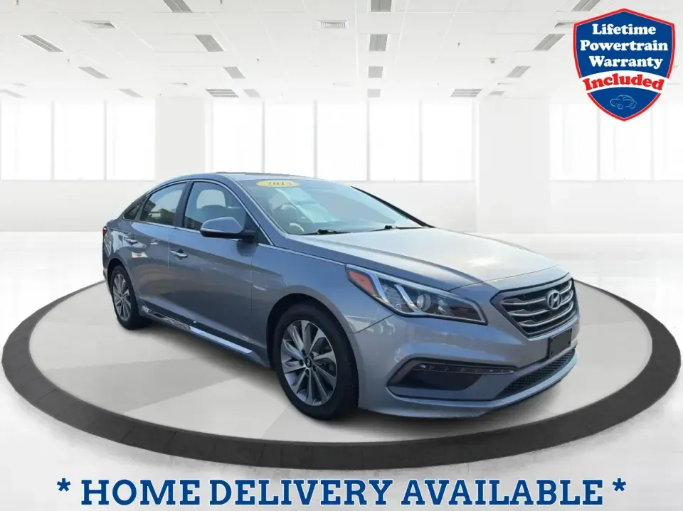 2015 Hyundai Sonata Sport (5NPE34AFXFH) with an 2.4L L4 DOHC 16V engine, 6-Speed Automatic transmission, located at 880 E. National Road, Vandalia, OH, 45377, (937) 908-9800, 39.891918, -84.183594 - Need a comfortable, sporty commuter that can handle daily I75 runs, school drop-offs, and weekend trips to the Dayton area without blowing your budget? This **2015 Hyundai Sonata Sport** in **Shale Gray Metallic** brings the kind of roomy, tech-friendly sedan experience that fits real life in **Vand- Photo#0