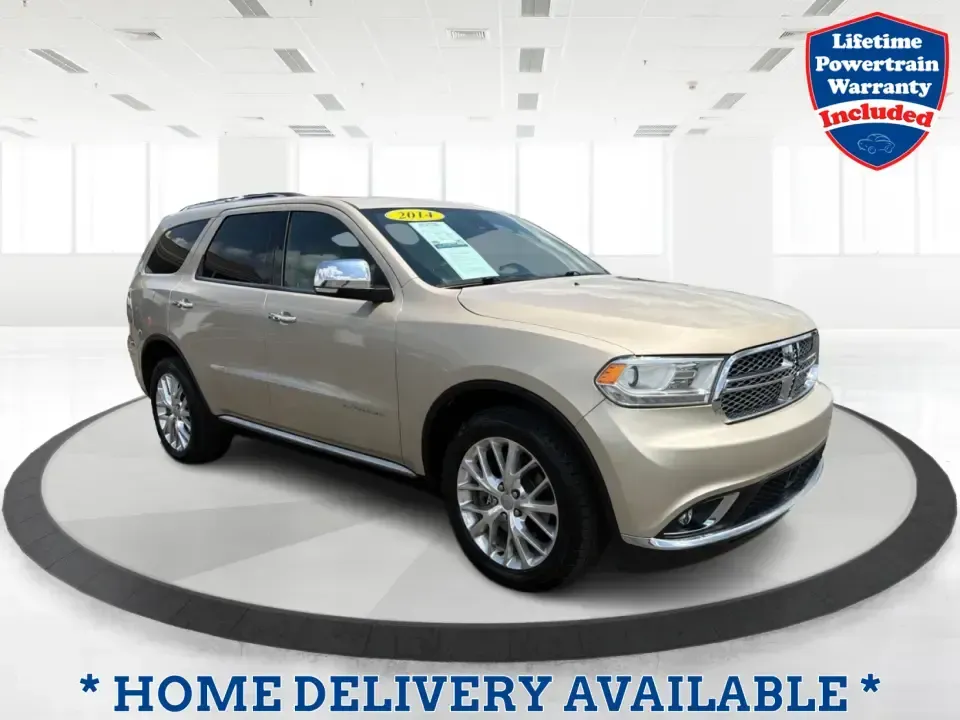 2014 Dodge Durango Citadel AWD (1C4RDJEG2EC) with an 3.6L V6 DOHC 24V engine, 8-Speed Automatic transmission, located at 401 Woodman Dr, Riverside, OH, 45431, (937) 908-9800, 39.760899, -84.123421 - Make every day feel easier-whether you're loading up the kids for school in Riverside, planning a weekend getaway to Caesar Creek, or tackling winter weather on I675. This 2014 Dodge Durango Citadel AWD is the kind of three-row SUV that fits real life: roomy for growing families, confident for long- Photo#0
