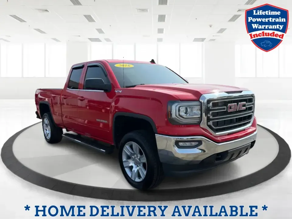 2016 GMC Sierra 1500 SLE Double Cab 4WD (1GTV2MEC4GZ) with an 5.3L V8 OHV 16V engine, 6-Speed Automatic transmission, located at 1951 S Dayton Lakeview Rd., New Carlisle, OH, 45344, (937) 908-9800, 39.890999, -84.050255 - If your weekends revolve around towing the boat to Buck Creek, hauling lumber for a home project, or packing up the family for a day at George Rogers Clark Park, this Cardinal Red 2016 GMC Sierra 1500 SLE Double Cab 4WD is the kind of truck that fits real life in New Carlisle. It's built for Ohio se- Photo#0